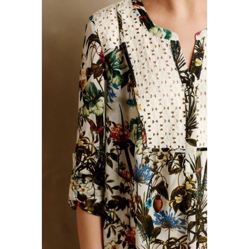Anthropologie Daniel Rainn Floral Crochet Panel Blouse Size L